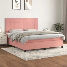 Cama box spring con colchón terciopelo rosa 180x200 cm de vidaXL, Camas y somieres - Ref: Foro24-3143042, Precio: 584,44 €, D...