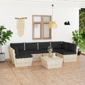 Muebles de jardín de palets 7 piezas y cojines madera de abeto en Conjuntos de jardín | Comprar online en Foru.es
