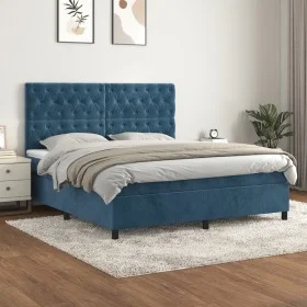 Box spring bed with dark blue velvet mattress 160x200 cm by vidaXL, Beds and slatted bases - Ref: Foro24-3143215, Price: 568,...