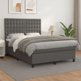 Cama box spring con colchón cuero sintético gris 140x190 cm de vidaXL, Camas y somieres - Ref: Foro24-3142843, Precio: 508,96...