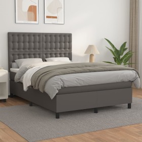 Cama box spring con colchón cuero sintético gris 140x190 cm de vidaXL, Camas y somieres - Ref: Foro24-3142843, Precio: 517,77...