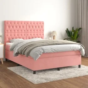Cama box spring con colchón terciopelo rosa 140x190 cm de vidaXL, Camas y somieres - Ref: Foro24-3143204, Precio: 535,79 €, D...