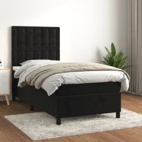 Box spring bed with black velvet mattress 90x200 cm by vidaXL, Beds and slatted bases - Ref: Foro24-3143243, Price: 318,34 €,...