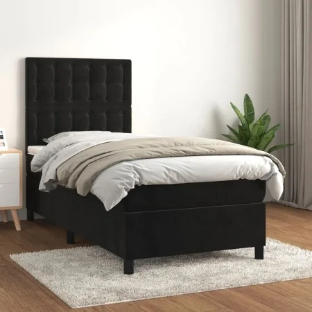 Box spring bed with black velvet mattress 90x200 cm by vidaXL, Beds and slatted bases - Ref: Foro24-3143243, Price: 318,34 €,...