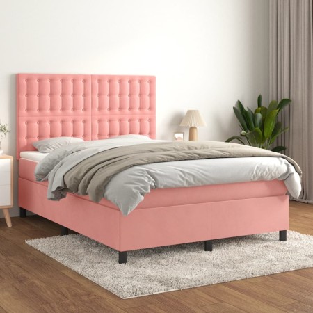 Cama box spring con colchón terciopelo rosa 140x190 cm de vidaXL, Camas y somieres - Ref: Foro24-3143264, Precio: 517,78 €, D...