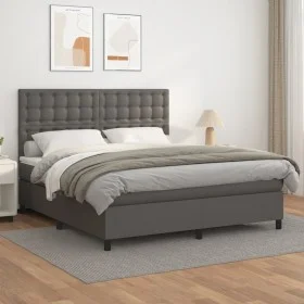 Cama box spring con colchón cuero sintético gris 180x200 cm de vidaXL, Camas y somieres - Ref: Foro24-3142861, Precio: 640,42...
