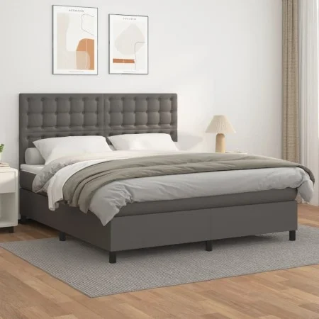 Boxspringbett mit grauer Kunstledermatratze 180x200 cm von vidaXL, Betten und Lattenroste - Ref: Foro24-3142861, Preis: 640,4...