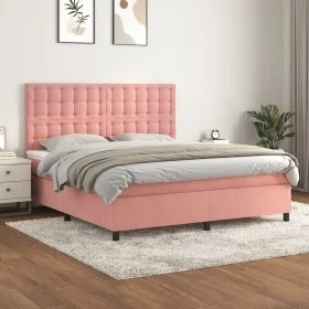 Box spring bed with pink velvet mattress 160x200 cm by vidaXL, Beds and slatted bases - Ref: Foro24-3143276, Price: 533,02 €,...