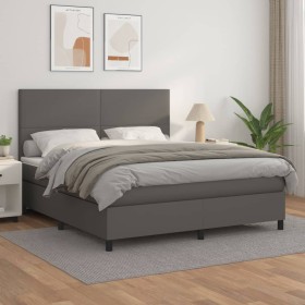 Cama box spring con colchón cuero sintético gris 180x200 cm de vidaXL, Camas y somieres - Ref: Foro24-3142741, Precio: 617,35...