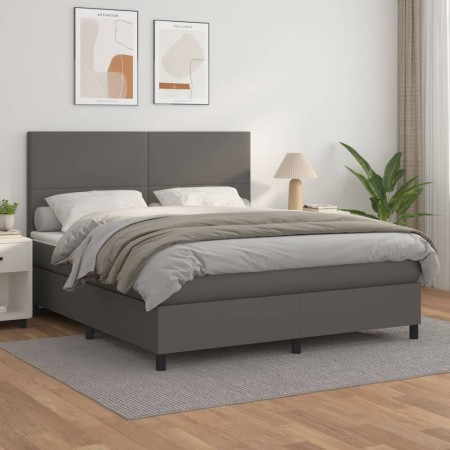 Cama box spring con colchón cuero sintético gris 180x200 cm de vidaXL, Camas y somieres - Ref: Foro24-3142741, Precio: 617,35...