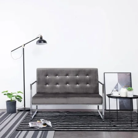 Sofá 2 plazas con reposabrazos cromado y terciopelo gris oscuro de vidaXL, Sofás - Ref: Foro24-282165, Precio: 206,69 €, Desc...