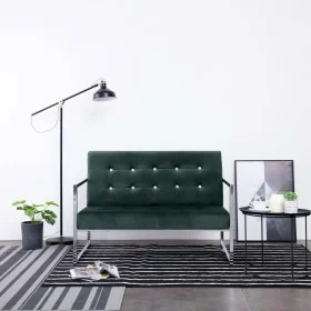 Sofá 2 plazas con reposabrazos cromados terciopelo verde oscuro de vidaXL, Sofás - Ref: Foro24-282164, Precio: 153,13 €, Desc...