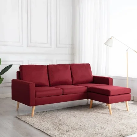 Sofá de 3 plazas con reposapiés de tela rojo vino tinto de vidaXL, Sofás - Ref: Foro24-288730, Precio: 317,02 €, Descuento: %