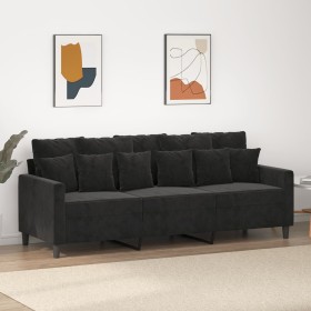 Sofá de 3 plazas terciopelo negro 180 cm en Sofás | Comprar online en Foru.es