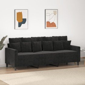 Sofá de 3 plazas terciopelo negro 180 cm en Sofás | Comprar online en Foru.es