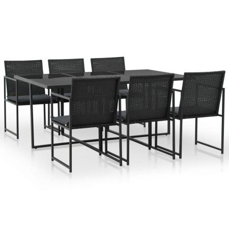 Set comedor de jardín 7 piezas y cojines ratán sintético negro de vidaXL, Conjuntos de jardín - Ref: Foro24-44444, Precio: 44...