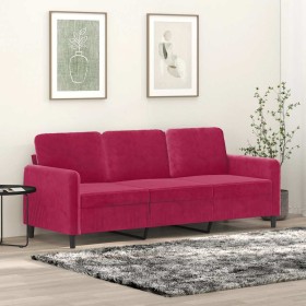 Sofá de 3 plazas de terciopelo rojo tinto 180 cm en Sofás | Comprar online en Foru.es