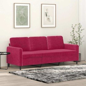Sofá de 3 plazas de terciopelo rojo tinto 180 cm en Sofás | Comprar online en Foru.es