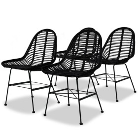Sillas de comedor 4 unidades de ratán natural negro de vidaXL, Sillas de comedor - Ref: Foro24-244572, Precio: 359,85 €, Desc...