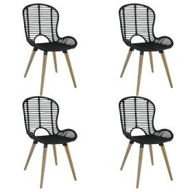 Sillas de comedor 4 unidades de ratán natural negro de vidaXL, Sillas de comedor - Ref: Foro24-246808, Precio: 329,22 €, Desc...