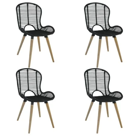 Sillas de comedor 4 unidades de ratán natural negro de vidaXL, Sillas de comedor - Ref: Foro24-246808, Precio: 346,11 €, Desc...