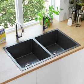 Fregadero de cocina hecho a mano acero inoxidable negro de vidaXL, Fregaderos - Ref: Foro24-145085, Precio: 175,46 €, Descuen...