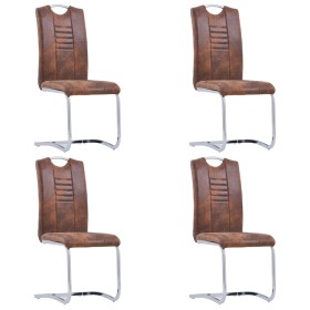 Sillas comedor voladizas 4 uds piel de ante artificial marrón de vidaXL, Sillas de comedor - Ref: Foro24-281784, Precio: 307,...
