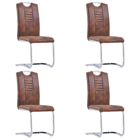 Sillas comedor voladizas 4 uds piel de ante artificial marrón de vidaXL, Sillas de comedor - Ref: Foro24-281784, Precio: 307,...