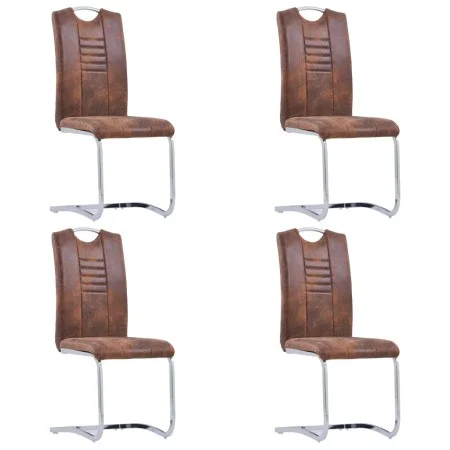 Sillas comedor voladizas 4 uds piel de ante artificial marrón de vidaXL, Sillas de comedor - Ref: Foro24-281784, Precio: 302,...