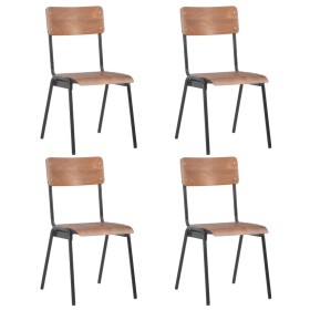 Sillas de comedor 4 uds contrachapada maciza y acero marrón de vidaXL, Sillas de comedor - Ref: Foro24-280085, Precio: 294,96...