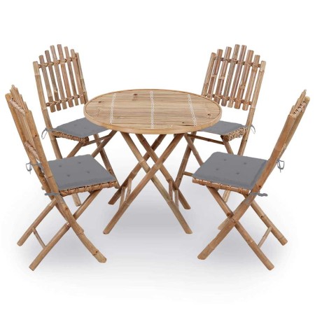 Set de comedor exterior plegable 5 piezas con cojines bambú en Conjuntos de jardín | Comprar online en Foru.es