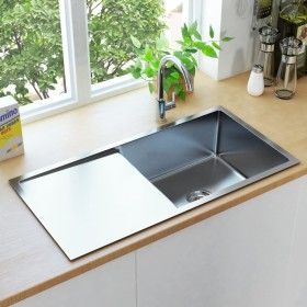 Fregadero de cocina hecho a mano acero inoxidable de vidaXL, Fregaderos - Ref: Foro24-145080, Precio: 173,57 €, Descuento: %