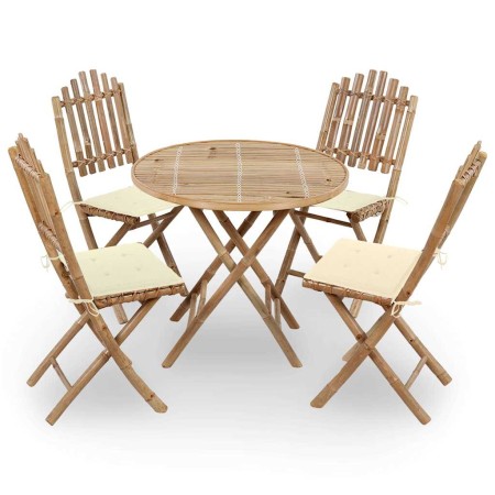 Set de comedor exterior plegable 5 piezas con cojines bambú en Conjuntos de jardín | Comprar online en Foru.es