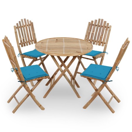 Set de comedor exterior plegable 5 piezas con cojines bambú en Conjuntos de jardín | Comprar online en Foru.es