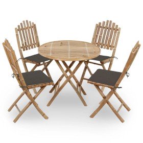Set de comedor exterior plegable 5 piezas con cojines bambú en Conjuntos de jardín | Comprar online en Foru.es