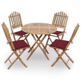 Set de comedor exterior plegable 5 piezas con cojines bambú en Conjuntos de jardín | Comprar online en Foru.es