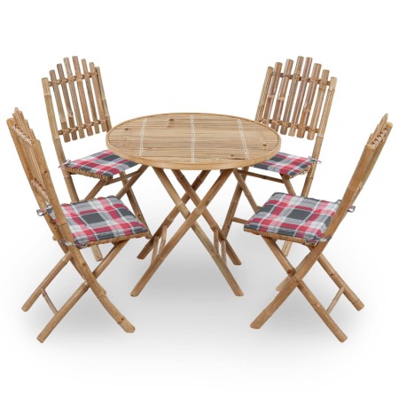 Set de comedor exterior plegable 5 piezas con cojines bambú en Conjuntos de jardín | Comprar online en Foru.es
