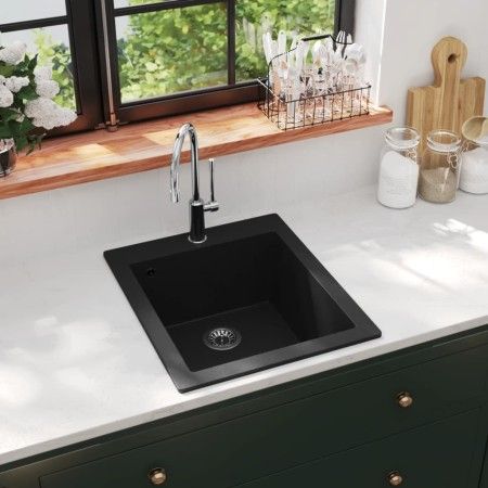 Fregadero sobrepuesto de granito negro de vidaXL, Fregaderos - Ref: Foro24-141672, Precio: 146,47 €, Descuento: %