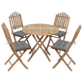 Set de comedor de jardín plegable 5 piezas con cojines bambú en Conjuntos de jardín | Comprar online en Foru.es
