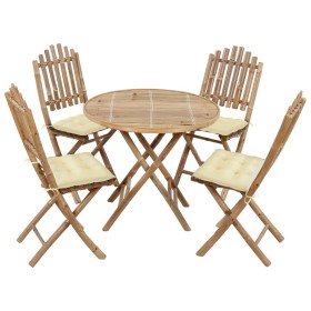 Set de comedor de jardín plegable 5 piezas con cojines bambú en Conjuntos de jardín | Comprar online en Foru.es