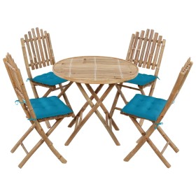 Set de comedor de jardín plegable con cojines 5 piezas bambú en Conjuntos de jardín | Comprar online en Foru.es