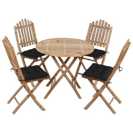 Set de comedor de jardín plegable 5 piezas con cojines bambú en Conjuntos de jardín | Comprar online en Foru.es