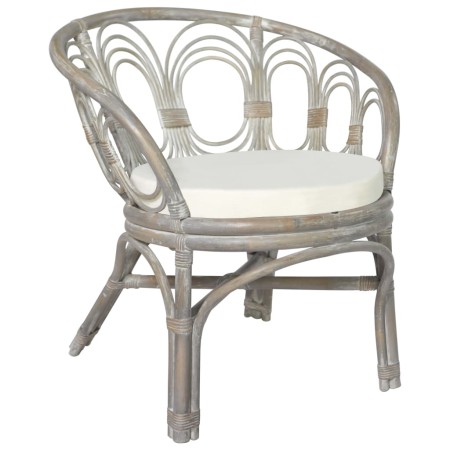 Silla de comedor con cojín ratán natural gris y lino de vidaXL, Sillas de comedor - Ref: Foro24-325476, Precio: 152,84 €, Des...