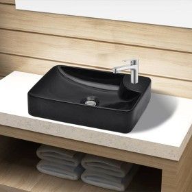 Lavabo de cerámica con agujero para grifo negro de vidaXL, Lavabos - Ref: Foro24-141935, Precio: 73,02 €, Descuento: %
