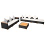 Set muebles de jardín 8 piezas y cojines ratán sintético negro de vidaXL, Conjuntos de jardín - Ref: Foro24-42758, Precio: 80...