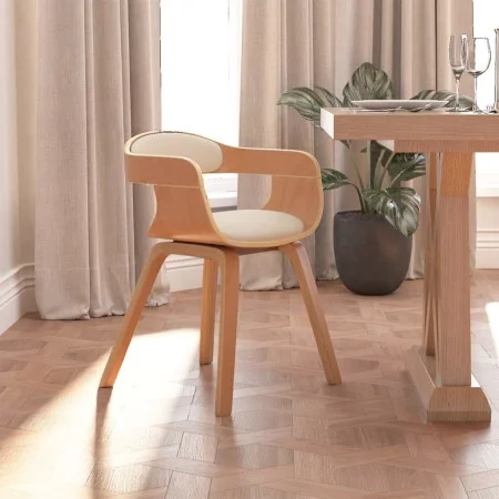 Silla de comedor de cuero sintético y madera curvada crema de vidaXL, Sillas de comedor - Ref: Foro24-3092374, Precio: 163,08...