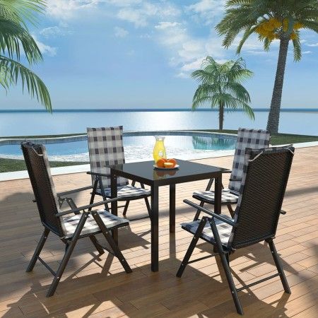Set comedor de jardín 5 piezas y cojines aluminio negro de vidaXL, Conjuntos de jardín - Ref: Foro24-42778, Precio: 430,72 €,...