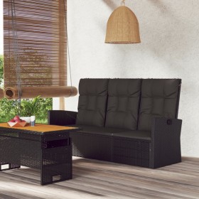 Banco jardín reclinable y cojines ratán sintético negro 173 cm en Bancos de jardín | Comprar online en Foru.es