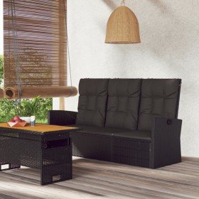 Banco jardín reclinable y cojines ratán sintético negro 173 cm en Bancos de jardín | Comprar online en Foru.es