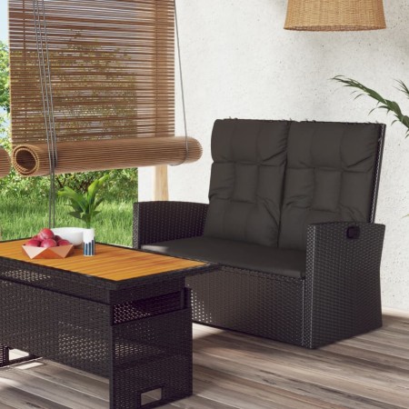 Banco jardín reclinable y cojines ratán sintético negro 118 cm en Bancos de jardín | Comprar online en Foru.es